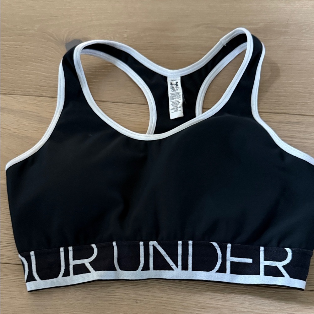 Under Armour Black Sports Bra with White Accents